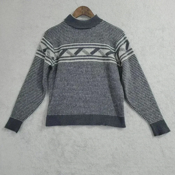 Vintage Jernat Gray Patterned Wool Blend Mock Sweater Women's Size M  4CT - Picture 1 of 7